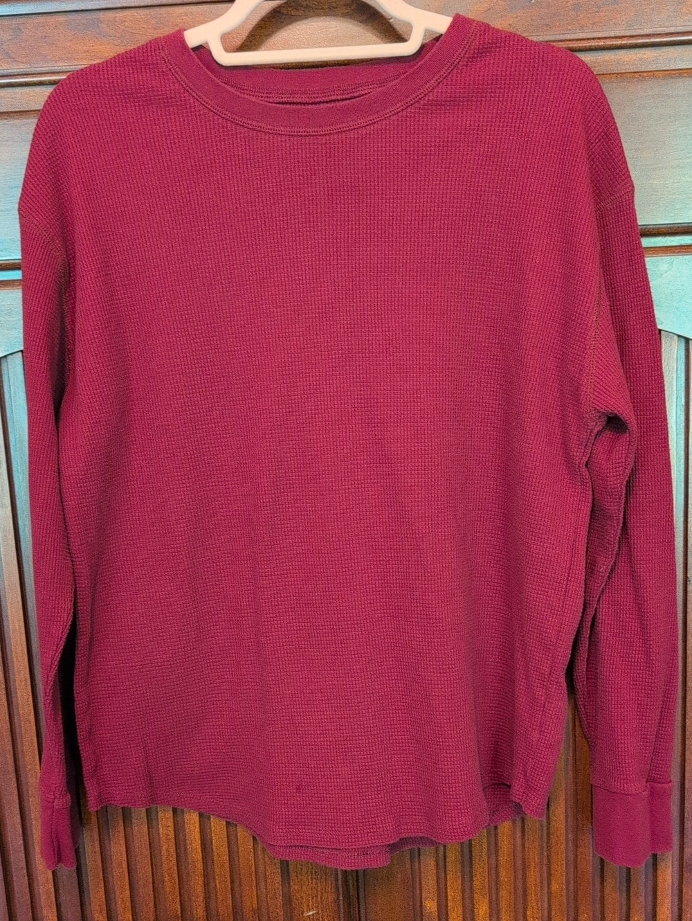 Time and Tru Long Sleeve Waffle Knit Tee in Berry